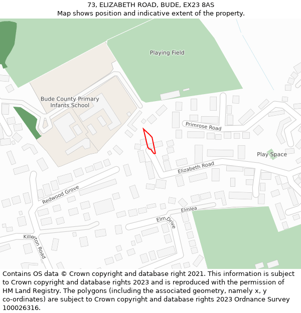 73, ELIZABETH ROAD, BUDE, EX23 8AS: Location map and indicative extent of plot