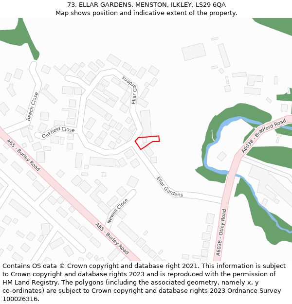 73, ELLAR GARDENS, MENSTON, ILKLEY, LS29 6QA: Location map and indicative extent of plot