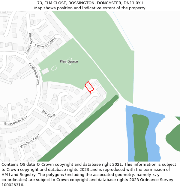 73, ELM CLOSE, ROSSINGTON, DONCASTER, DN11 0YH: Location map and indicative extent of plot