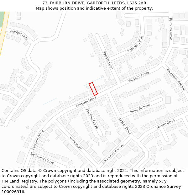 73, FAIRBURN DRIVE, GARFORTH, LEEDS, LS25 2AR: Location map and indicative extent of plot