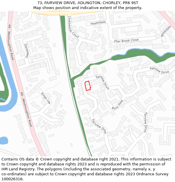 73, FAIRVIEW DRIVE, ADLINGTON, CHORLEY, PR6 9ST: Location map and indicative extent of plot