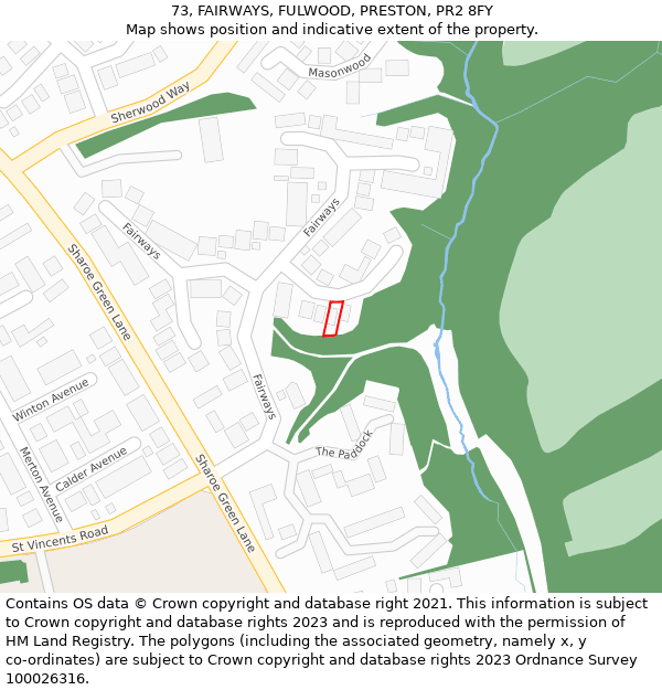 73, FAIRWAYS, FULWOOD, PRESTON, PR2 8FY: Location map and indicative extent of plot
