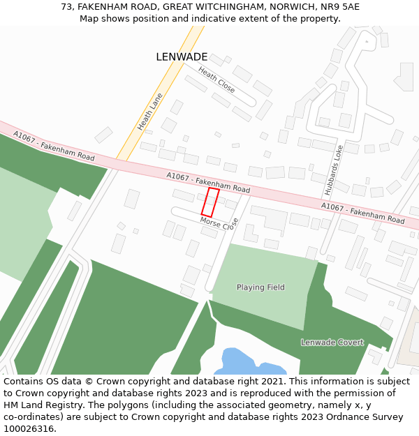 73, FAKENHAM ROAD, GREAT WITCHINGHAM, NORWICH, NR9 5AE: Location map and indicative extent of plot