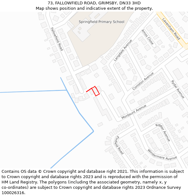 73, FALLOWFIELD ROAD, GRIMSBY, DN33 3HD: Location map and indicative extent of plot