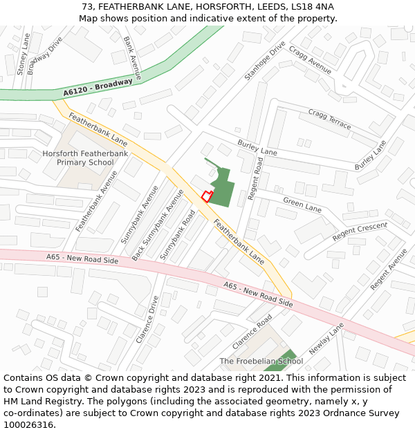 73, FEATHERBANK LANE, HORSFORTH, LEEDS, LS18 4NA: Location map and indicative extent of plot
