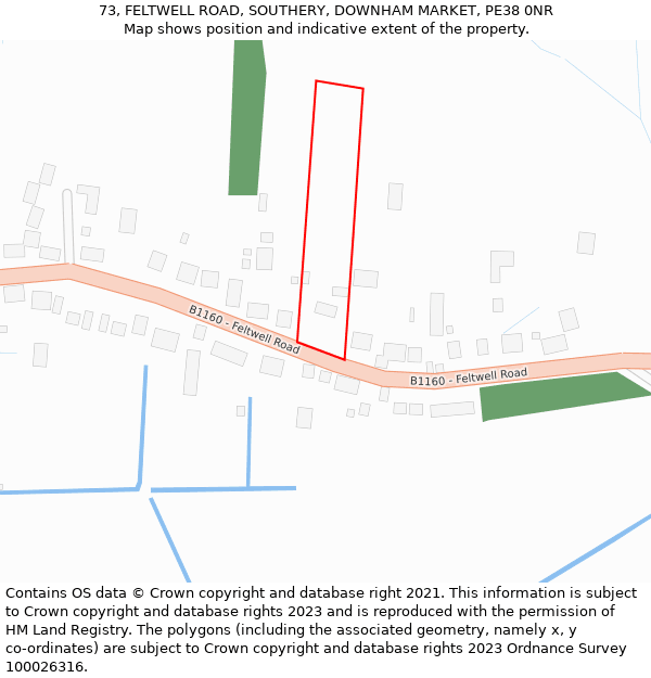 73, FELTWELL ROAD, SOUTHERY, DOWNHAM MARKET, PE38 0NR: Location map and indicative extent of plot