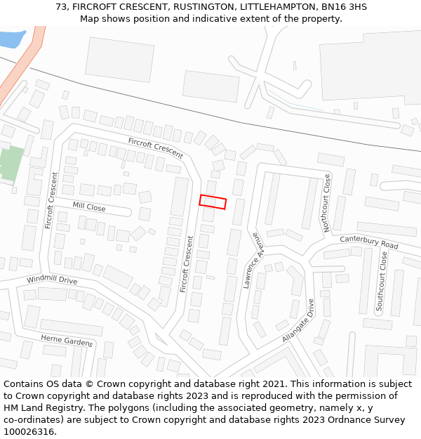 73, FIRCROFT CRESCENT, RUSTINGTON, LITTLEHAMPTON, BN16 3HS: Location map and indicative extent of plot