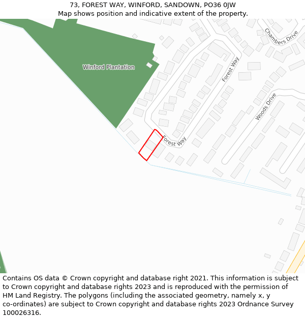 73, FOREST WAY, WINFORD, SANDOWN, PO36 0JW: Location map and indicative extent of plot