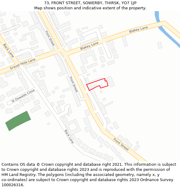 73, FRONT STREET, SOWERBY, THIRSK, YO7 1JP: Location map and indicative extent of plot