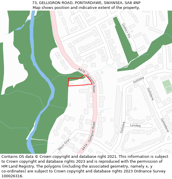 73, GELLIGRON ROAD, PONTARDAWE, SWANSEA, SA8 4NP: Location map and indicative extent of plot