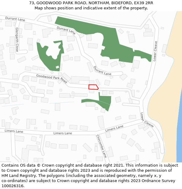 73, GOODWOOD PARK ROAD, NORTHAM, BIDEFORD, EX39 2RR: Location map and indicative extent of plot