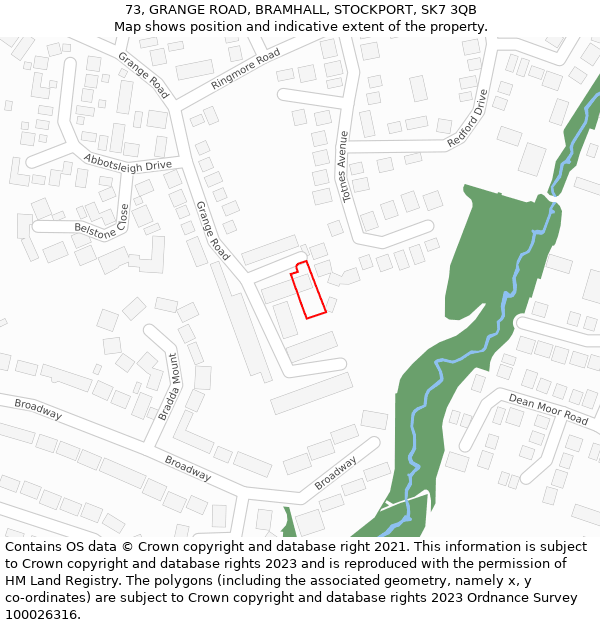 73, GRANGE ROAD, BRAMHALL, STOCKPORT, SK7 3QB: Location map and indicative extent of plot