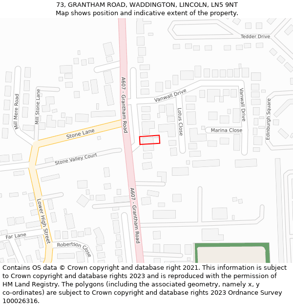 73, GRANTHAM ROAD, WADDINGTON, LINCOLN, LN5 9NT: Location map and indicative extent of plot