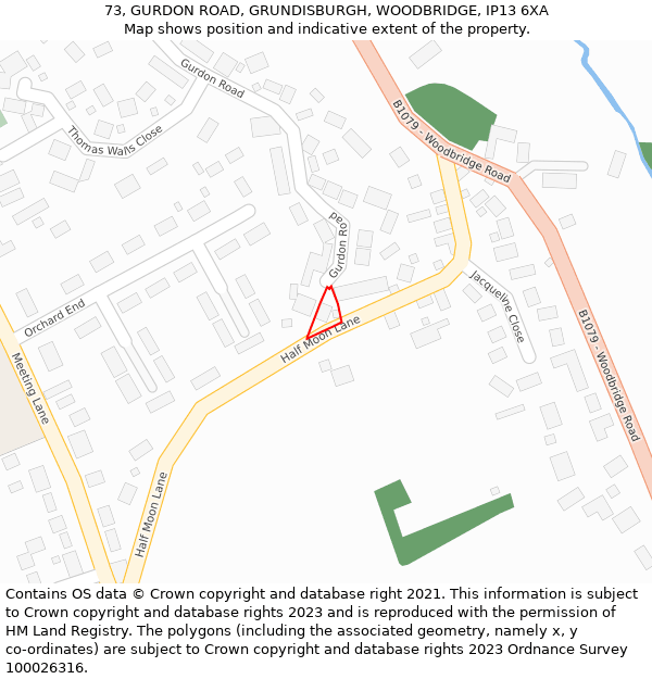 73, GURDON ROAD, GRUNDISBURGH, WOODBRIDGE, IP13 6XA: Location map and indicative extent of plot