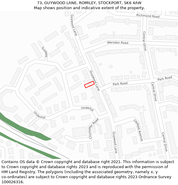 73, GUYWOOD LANE, ROMILEY, STOCKPORT, SK6 4AW: Location map and indicative extent of plot