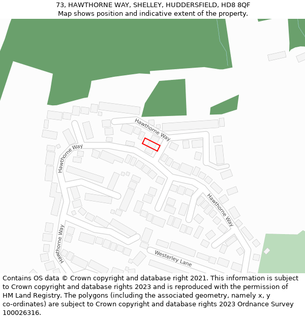 73, HAWTHORNE WAY, SHELLEY, HUDDERSFIELD, HD8 8QF: Location map and indicative extent of plot