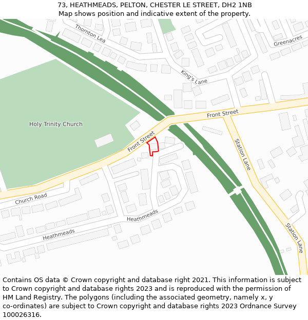 73, HEATHMEADS, PELTON, CHESTER LE STREET, DH2 1NB: Location map and indicative extent of plot