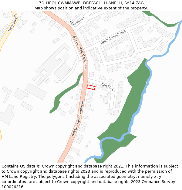 73, HEOL CWMMAWR, DREFACH, LLANELLI, SA14 7AG: Location map and indicative extent of plot