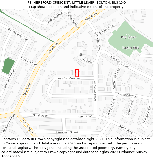 73, HEREFORD CRESCENT, LITTLE LEVER, BOLTON, BL3 1XQ: Location map and indicative extent of plot