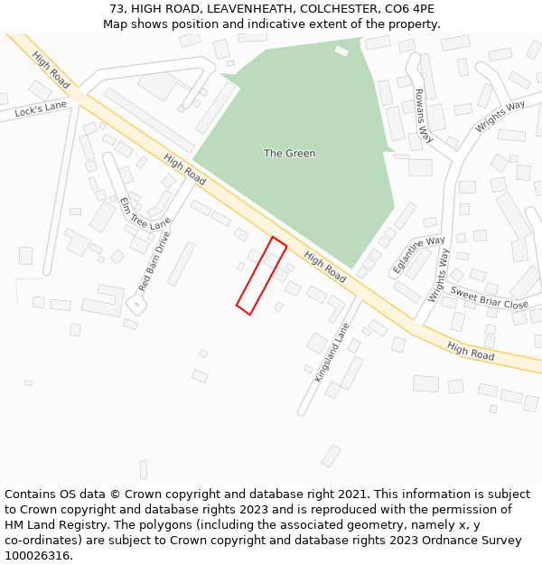 73, HIGH ROAD, LEAVENHEATH, COLCHESTER, CO6 4PE: Location map and indicative extent of plot