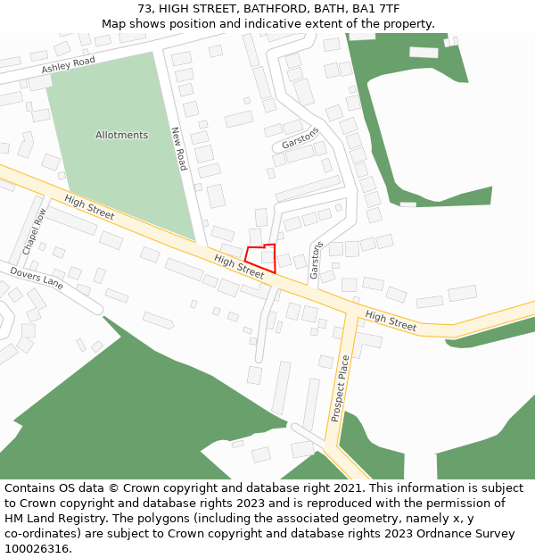 73, HIGH STREET, BATHFORD, BATH, BA1 7TF: Location map and indicative extent of plot