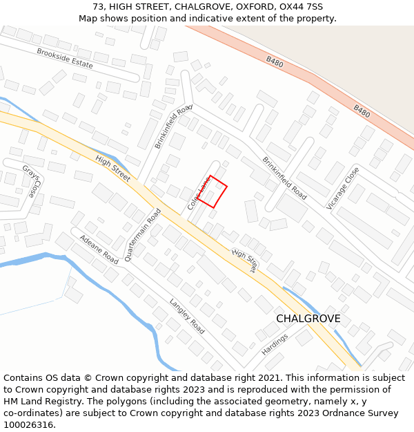 73, HIGH STREET, CHALGROVE, OXFORD, OX44 7SS: Location map and indicative extent of plot