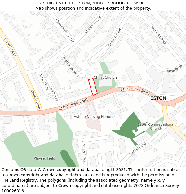 73, HIGH STREET, ESTON, MIDDLESBROUGH, TS6 9EH: Location map and indicative extent of plot