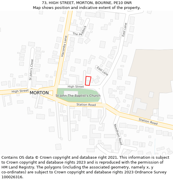 73, HIGH STREET, MORTON, BOURNE, PE10 0NR: Location map and indicative extent of plot