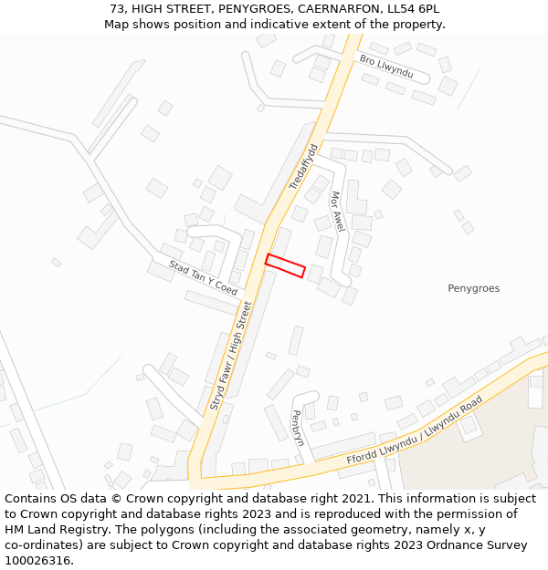 73, HIGH STREET, PENYGROES, CAERNARFON, LL54 6PL: Location map and indicative extent of plot