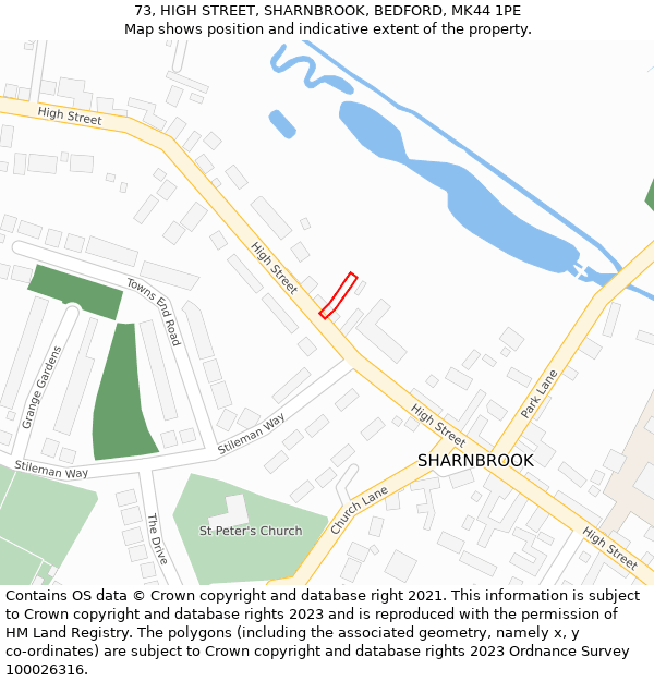 73, HIGH STREET, SHARNBROOK, BEDFORD, MK44 1PE: Location map and indicative extent of plot