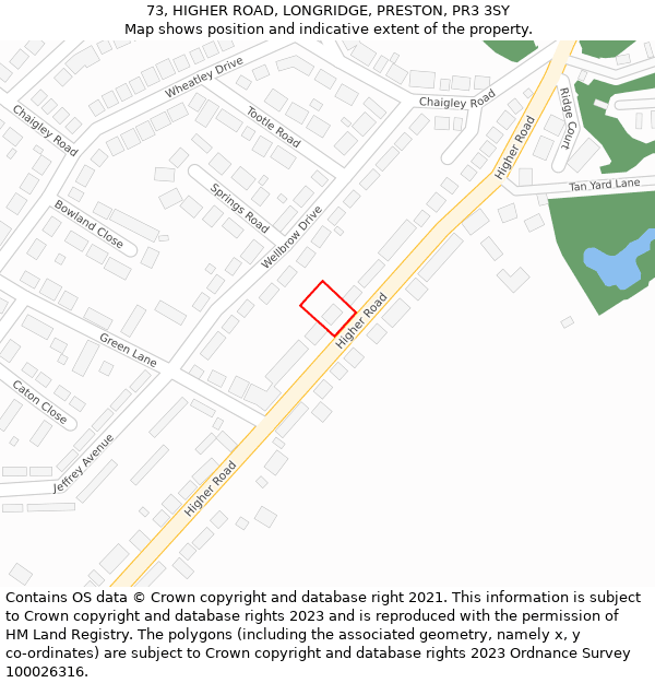 73, HIGHER ROAD, LONGRIDGE, PRESTON, PR3 3SY: Location map and indicative extent of plot