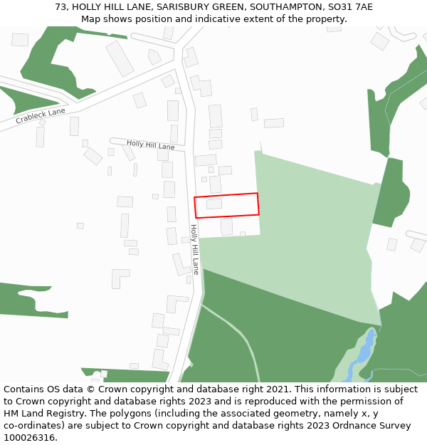 73, HOLLY HILL LANE, SARISBURY GREEN, SOUTHAMPTON, SO31 7AE: Location map and indicative extent of plot