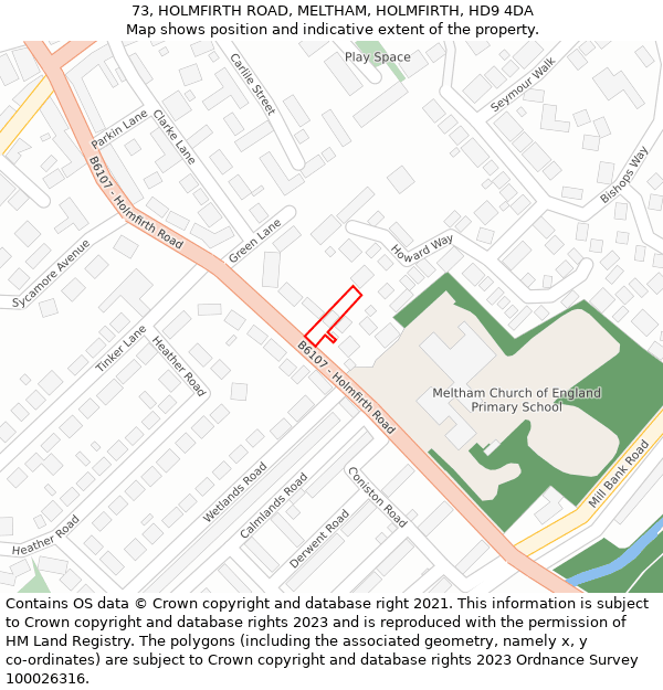 73, HOLMFIRTH ROAD, MELTHAM, HOLMFIRTH, HD9 4DA: Location map and indicative extent of plot