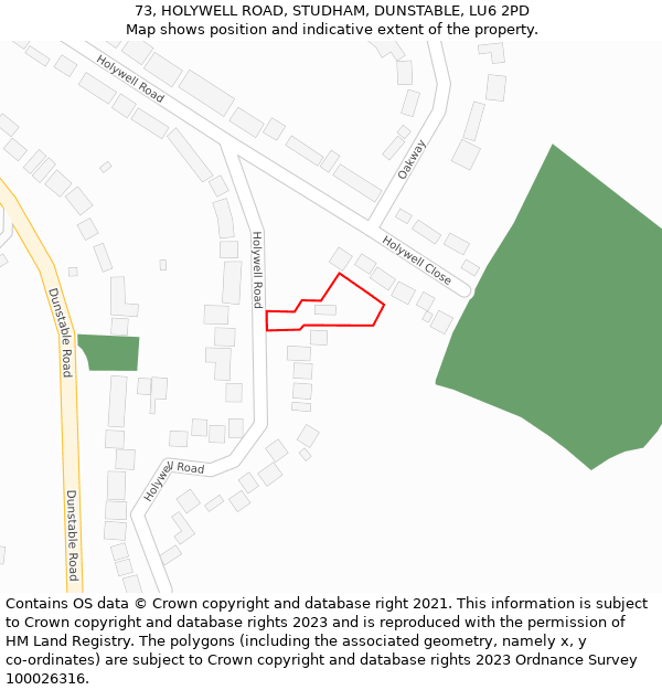 73, HOLYWELL ROAD, STUDHAM, DUNSTABLE, LU6 2PD: Location map and indicative extent of plot
