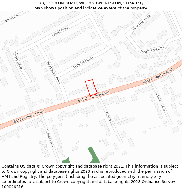 73, HOOTON ROAD, WILLASTON, NESTON, CH64 1SQ: Location map and indicative extent of plot