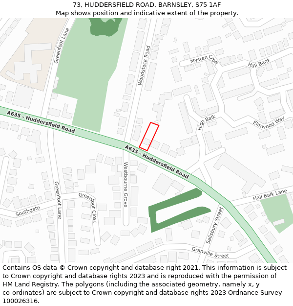 73, HUDDERSFIELD ROAD, BARNSLEY, S75 1AF: Location map and indicative extent of plot