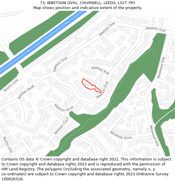 73, IBBETSON OVAL, CHURWELL, LEEDS, LS27 7RY: Location map and indicative extent of plot