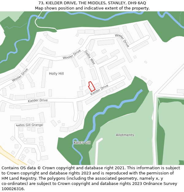 73, KIELDER DRIVE, THE MIDDLES, STANLEY, DH9 6AQ: Location map and indicative extent of plot