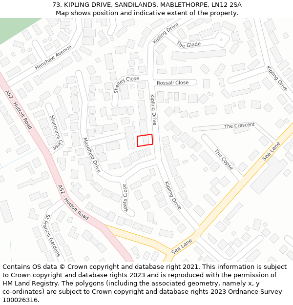 73, KIPLING DRIVE, SANDILANDS, MABLETHORPE, LN12 2SA: Location map and indicative extent of plot