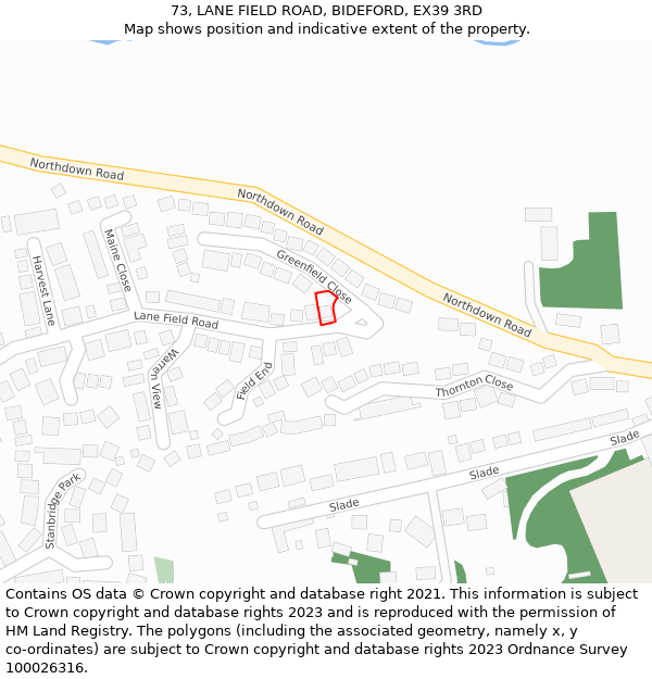 73, LANE FIELD ROAD, BIDEFORD, EX39 3RD: Location map and indicative extent of plot