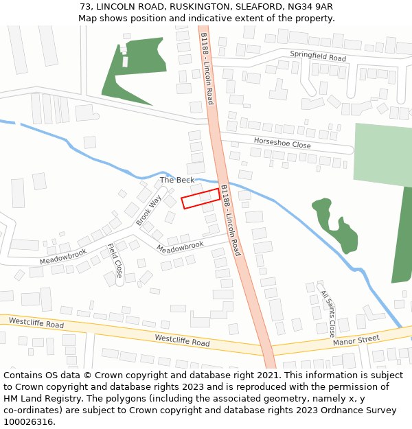 73, LINCOLN ROAD, RUSKINGTON, SLEAFORD, NG34 9AR: Location map and indicative extent of plot