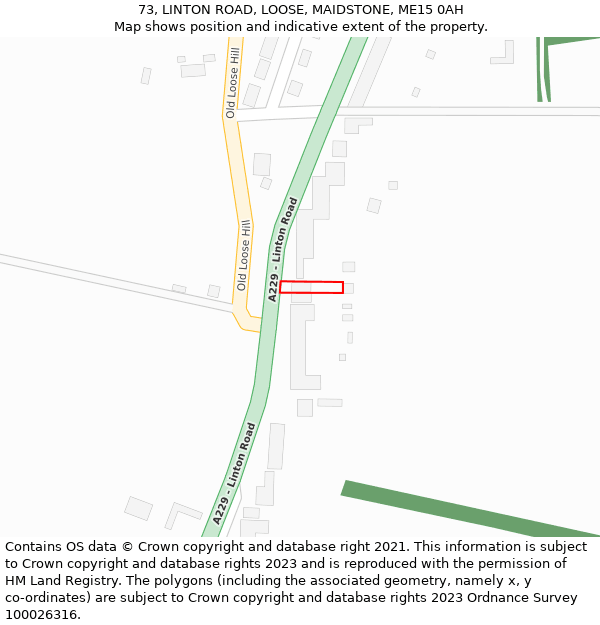 73, LINTON ROAD, LOOSE, MAIDSTONE, ME15 0AH: Location map and indicative extent of plot