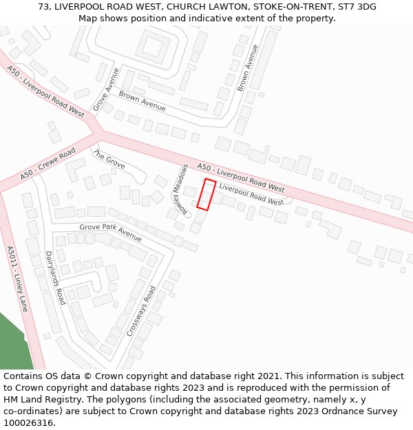 73, LIVERPOOL ROAD WEST, CHURCH LAWTON, STOKE-ON-TRENT, ST7 3DG: Location map and indicative extent of plot