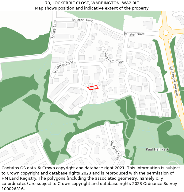 73, LOCKERBIE CLOSE, WARRINGTON, WA2 0LT: Location map and indicative extent of plot