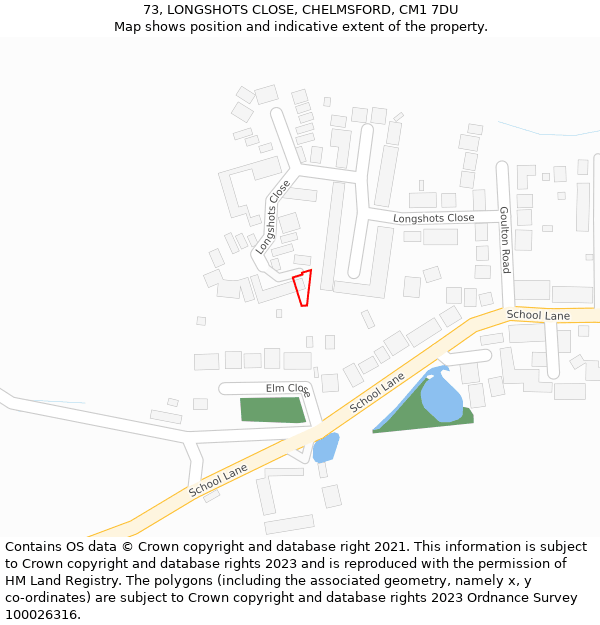 73, LONGSHOTS CLOSE, CHELMSFORD, CM1 7DU: Location map and indicative extent of plot