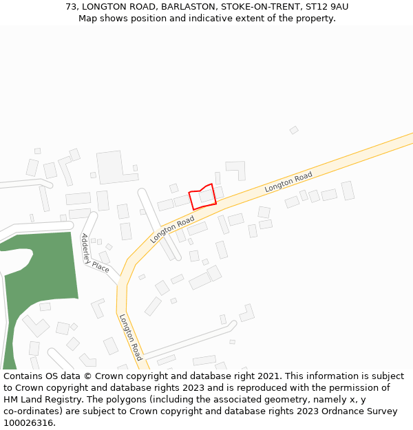 73, LONGTON ROAD, BARLASTON, STOKE-ON-TRENT, ST12 9AU: Location map and indicative extent of plot