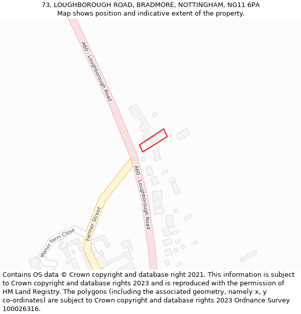 73, LOUGHBOROUGH ROAD, BRADMORE, NOTTINGHAM, NG11 6PA: Location map and indicative extent of plot
