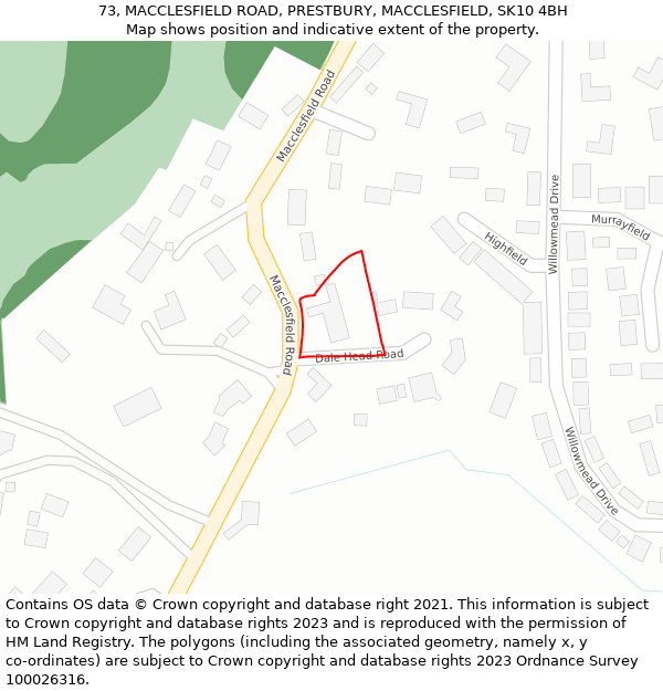 73, MACCLESFIELD ROAD, PRESTBURY, MACCLESFIELD, SK10 4BH: Location map and indicative extent of plot