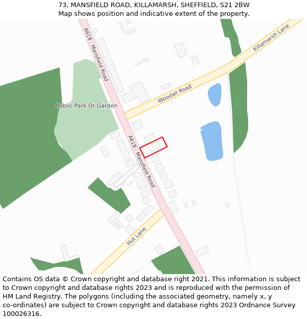 73, MANSFIELD ROAD, KILLAMARSH, SHEFFIELD, S21 2BW: Location map and indicative extent of plot