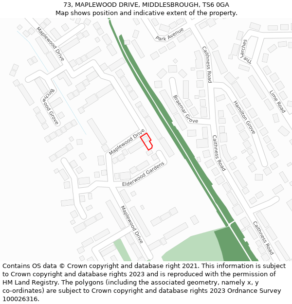 73, MAPLEWOOD DRIVE, MIDDLESBROUGH, TS6 0GA: Location map and indicative extent of plot